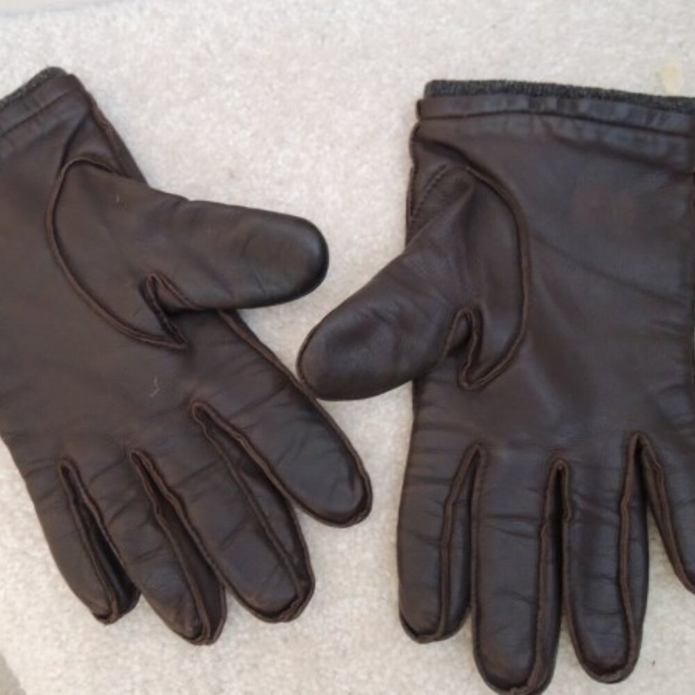 Mens Gloves Size M Genuine Leather Dark Brown 100% Lambswool Lining EUC